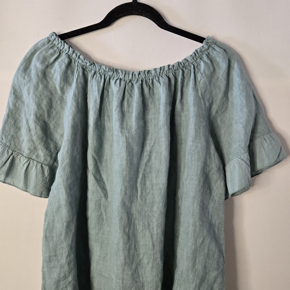 TERZO MILLENNIO sage Green Women's Size L 100% LINEN Babydoll Crop Tunic - Picture 6 of 10